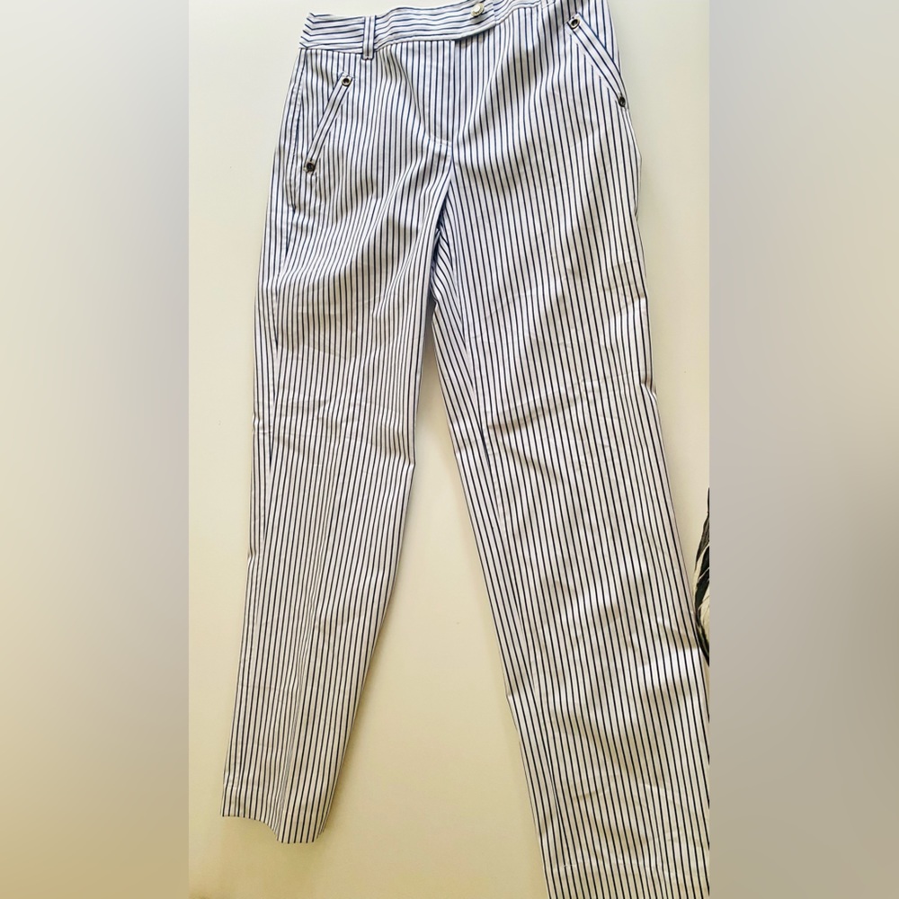 Peck & Peck Nautical White and Navy Stripe Slacks.